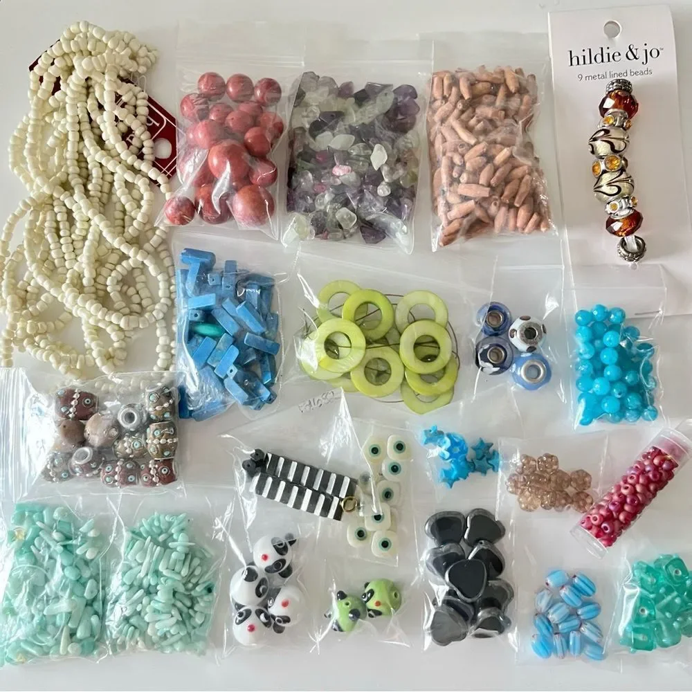 Assorted Beads Lot Gemstone Ceramic Novelty Glass